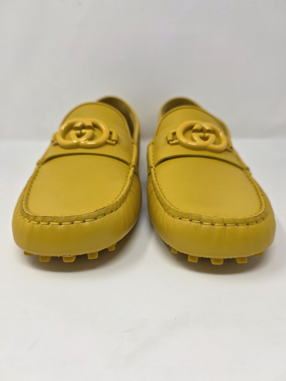 Gucci G 9 42 Mustard Yellow Tonal Driving Shoes Loafers Moccasin Slipond Driver - Picture 4 of 12